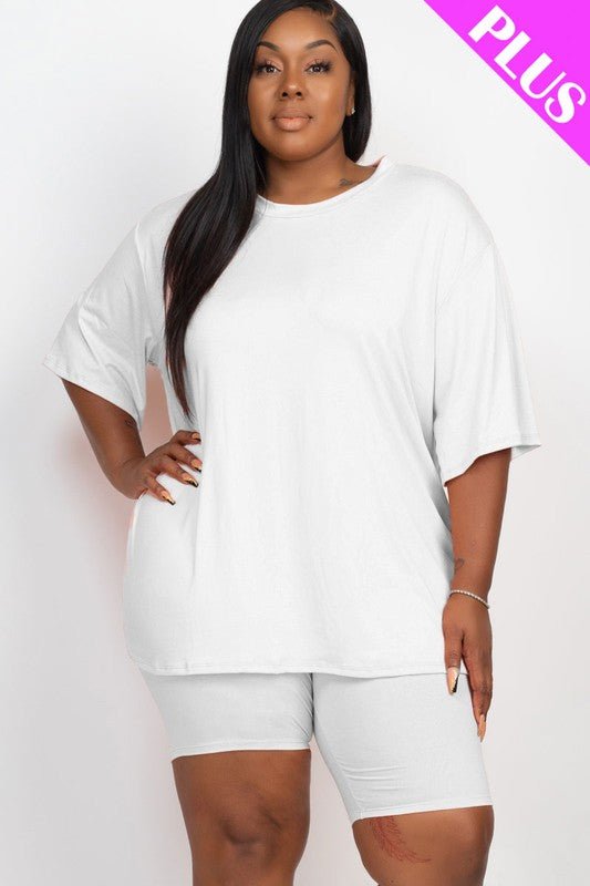 Plus Size Loose Fit Top t shirt &Biker Shorts Set - JUST - JEN BOUTIQUE