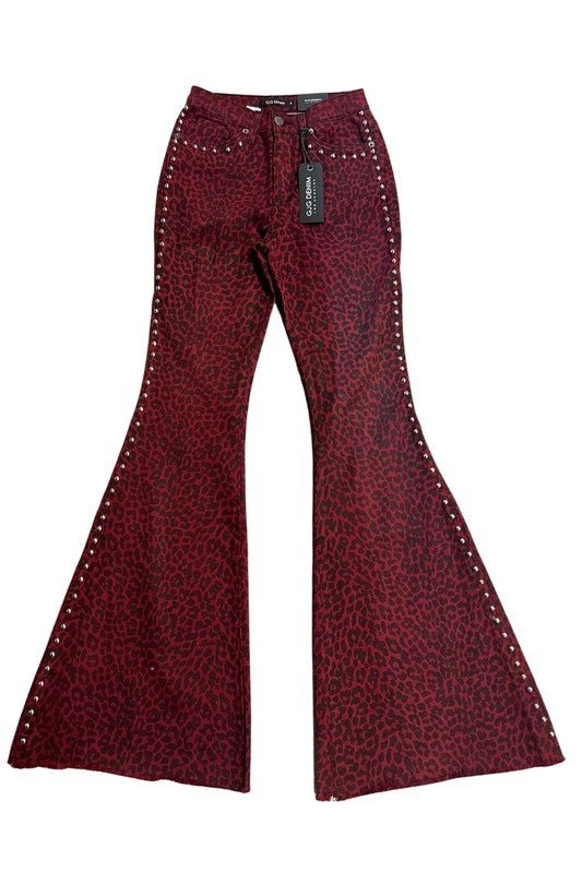 Leopard Studded Bell Bottom Pant - JUST - JEN BOUTIQUE