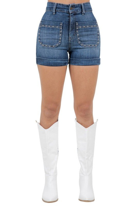 Willow Studded Denim Short in Dark Wash - JUST - JEN BOUTIQUE