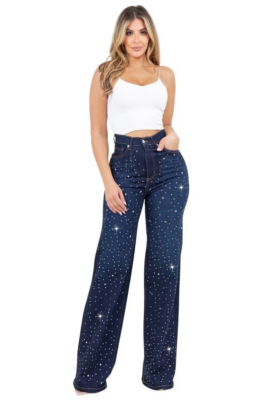 Olivia Rhinestone Wide Leg Jean - JUST - JEN BOUTIQUE