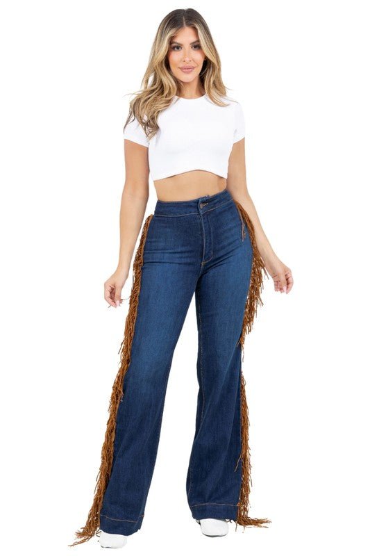 Harley Wide Leg Fringe Jean in Dark Wash - JUST - JEN BOUTIQUE