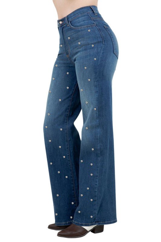Wide Leg Jean with front studded detail - JUST - JEN BOUTIQUE