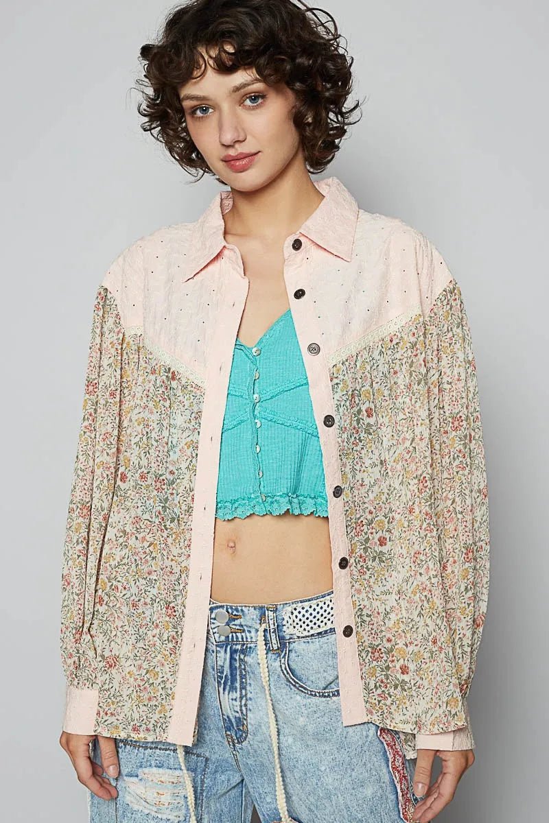 POL Floral Print Button - Up Shirt - JUST - JEN BOUTIQUE