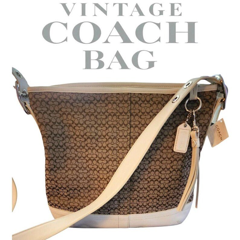 Coach Signature F10416 Brown and Cream Convertible Crossbody Shoulder 2006 Bag - JUST - JEN BOUTIQUE