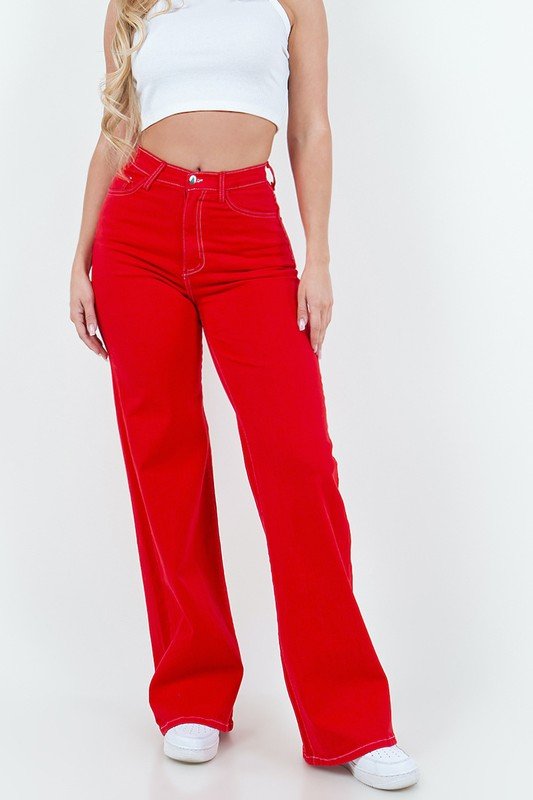 Wide Leg Jean in Red - JUST - JEN BOUTIQUE