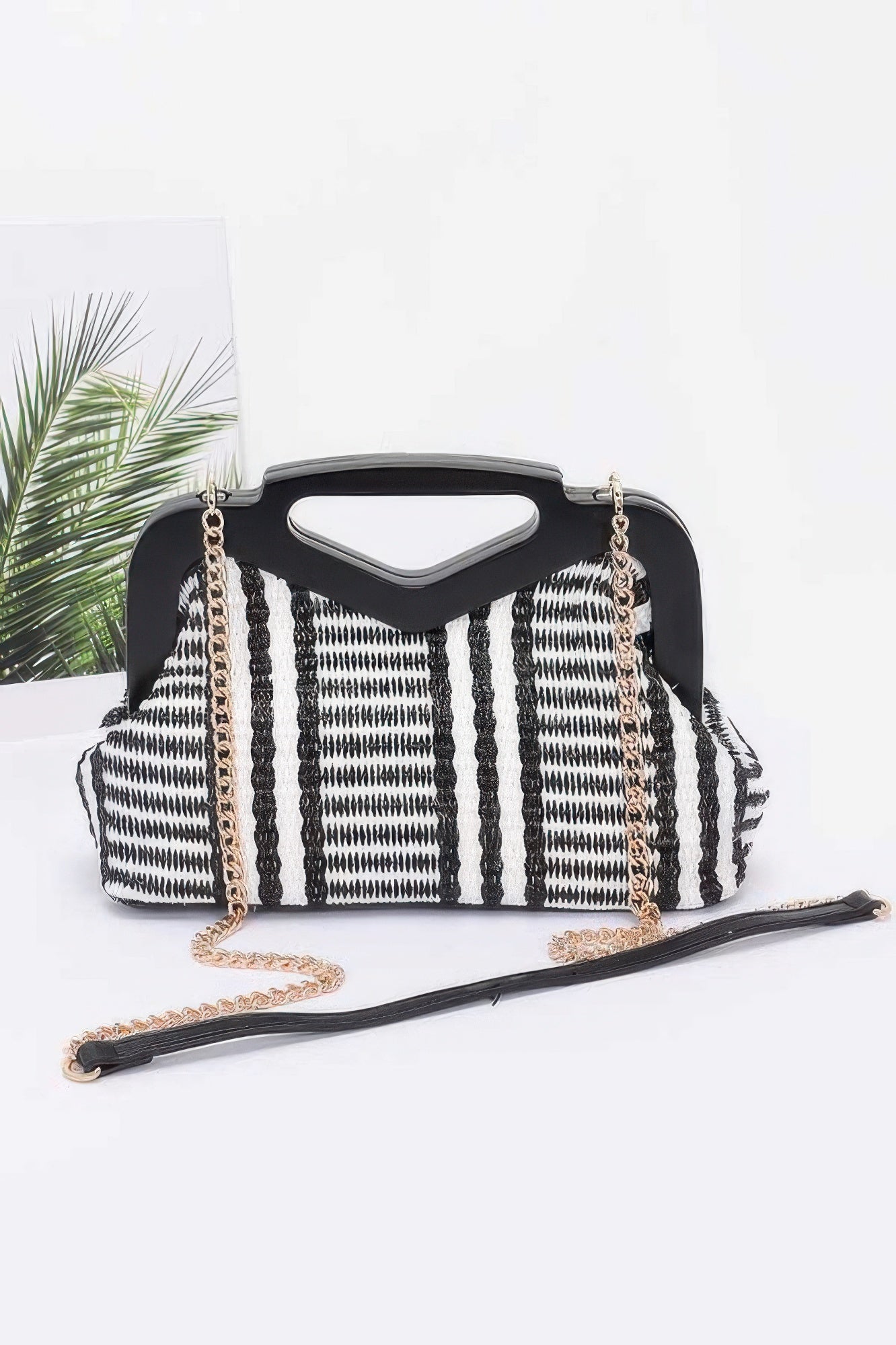 Faux Straw Wood Frame Clutch - JUST - JEN BOUTIQUE