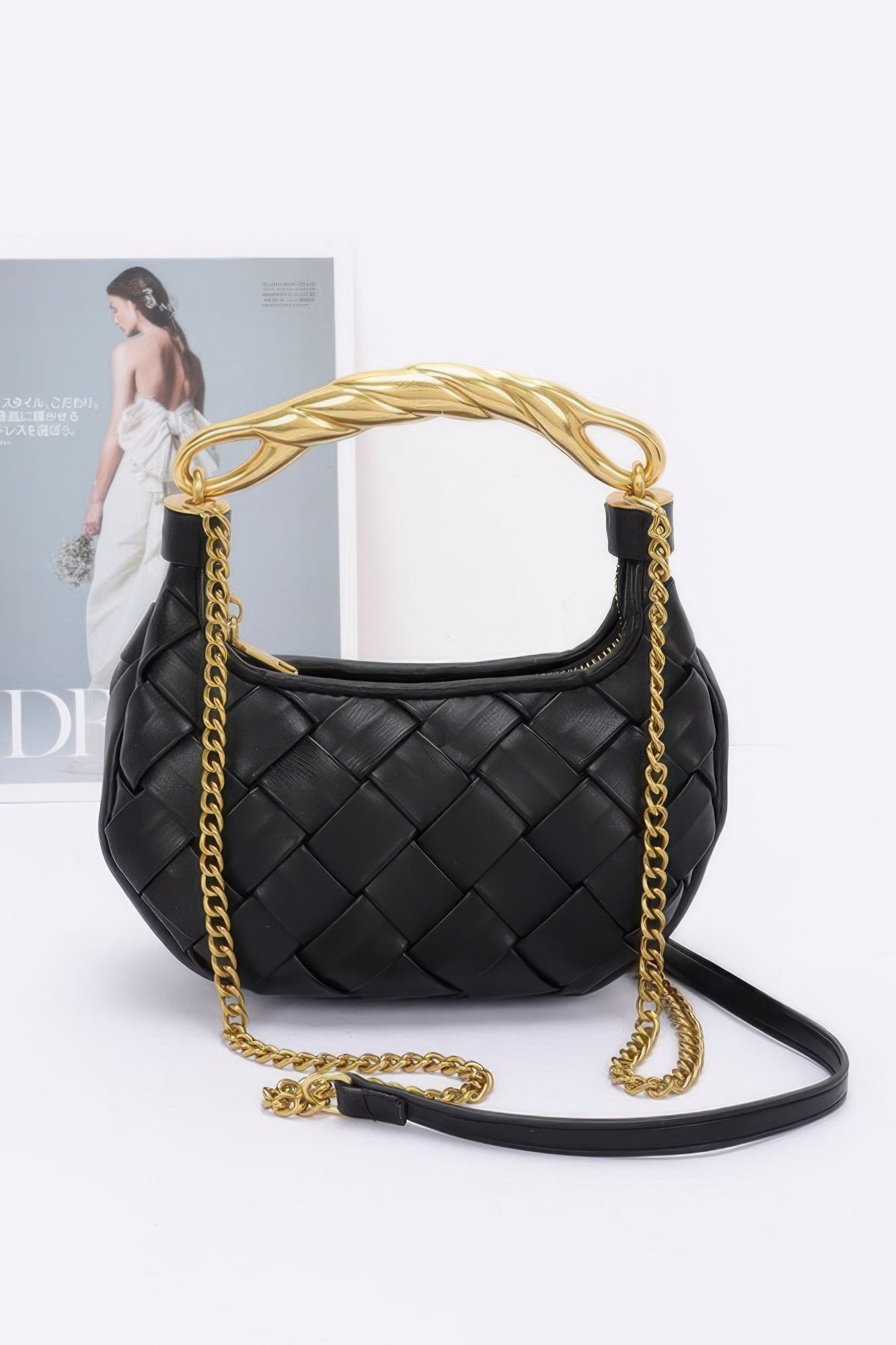 Faux Leather Braided Metal Handle Bag - JUST - JEN BOUTIQUE