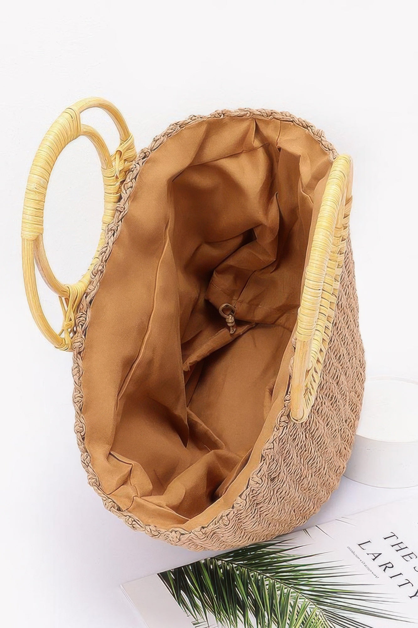 Faux Straw Bamboo Handle Tote Bag - JUST - JEN BOUTIQUE