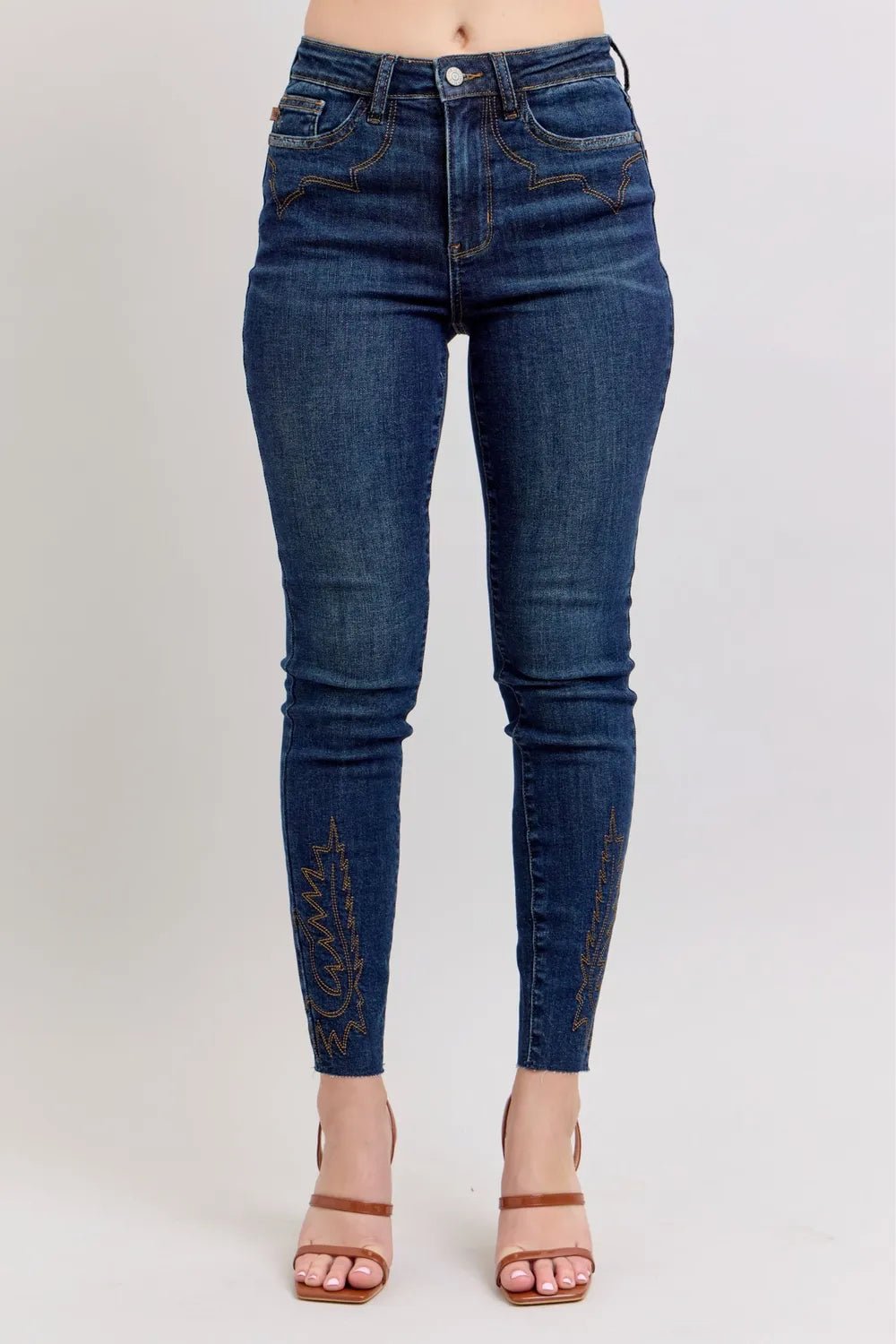 Judy Blue Full Size Embroidered High Rise Skinny Jeans Plus Size - JUST - JEN BOUTIQUE