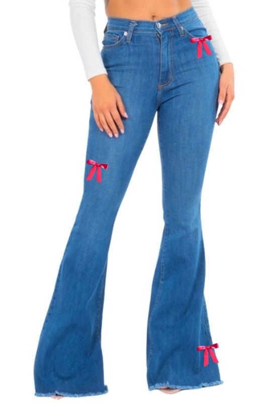 Bell Bottom Jean with Pink Ribbon detail - JUST - JEN BOUTIQUE