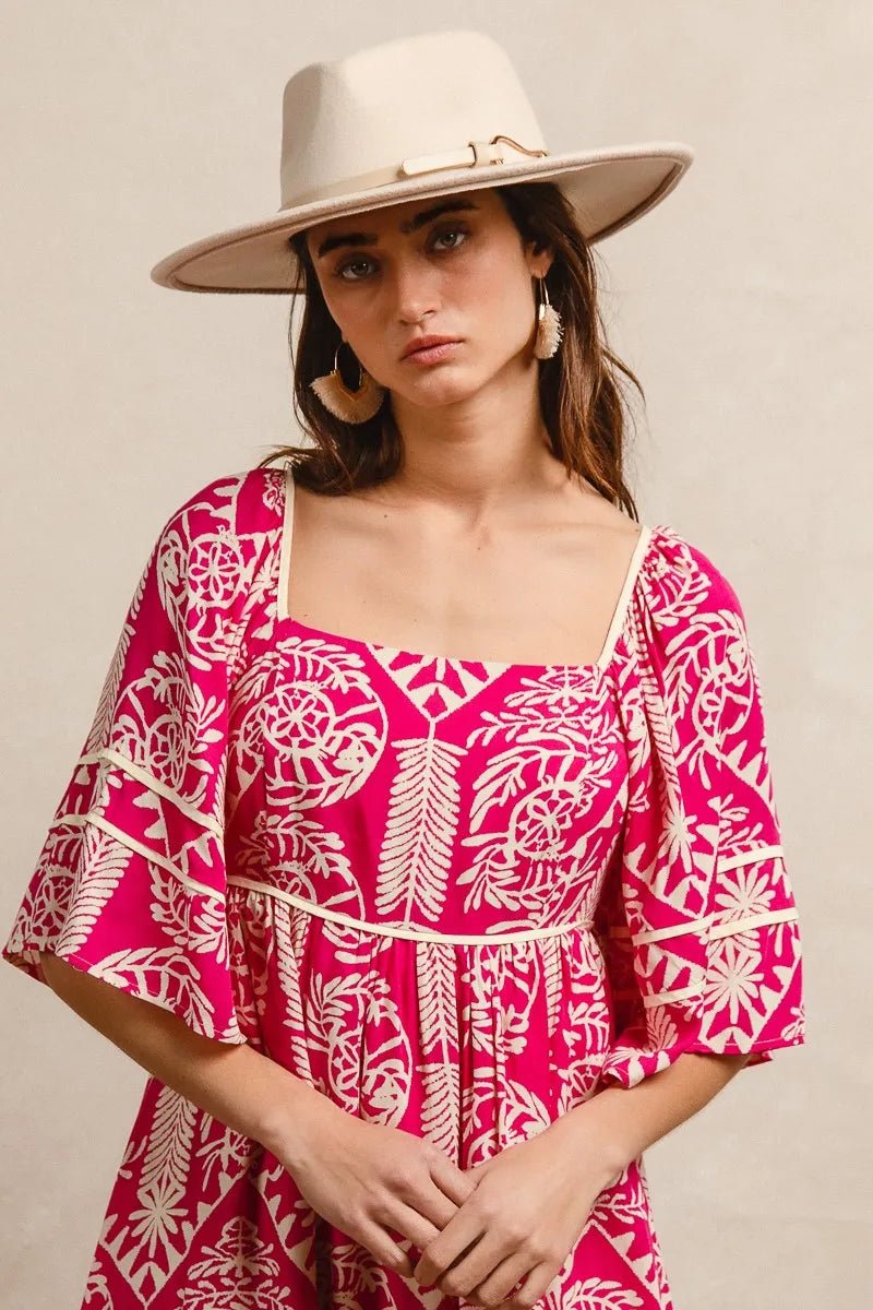 BiBi Aztec Woven Printed Contrast Binding Dress - JUST - JEN BOUTIQUE
