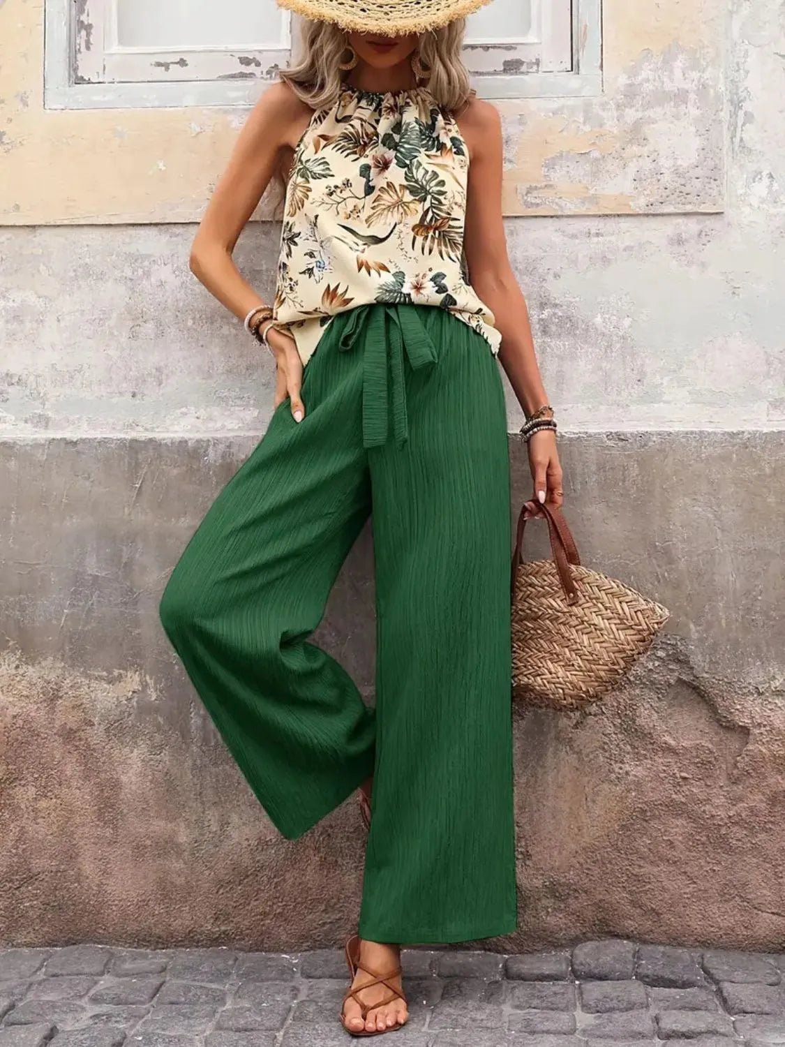 Printed Tank Top and Wide Leg Pants Set - JUST - JEN BOUTIQUE