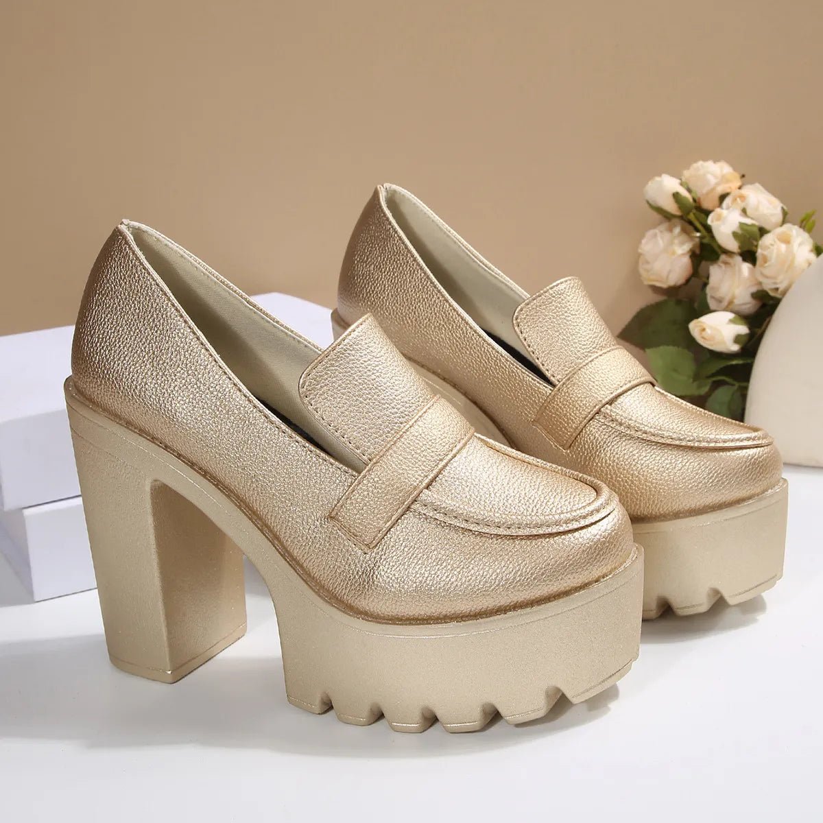 Round Toe Block Heels Pumps - JUST - JEN BOUTIQUE