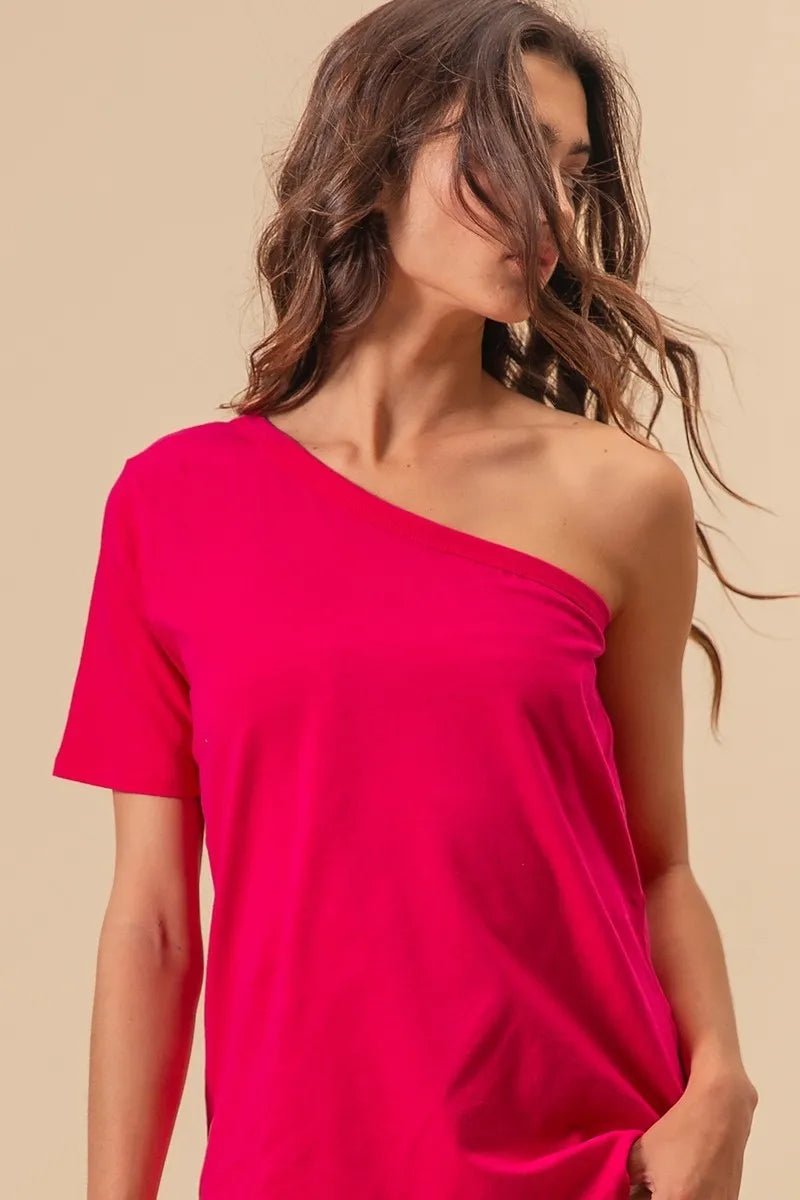 BiBi Cotton Span Knit One Shoulder Top - JUST - JEN BOUTIQUE