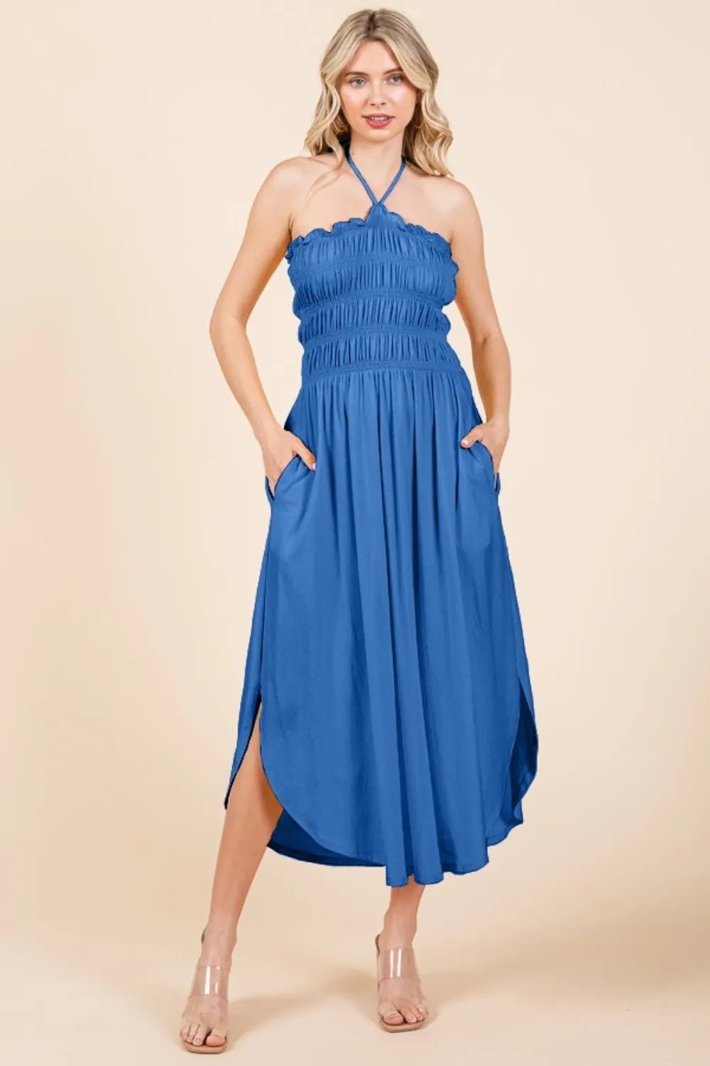 Culture Code Tie Back Shirring Dress with Pockets - JUST - JEN BOUTIQUE