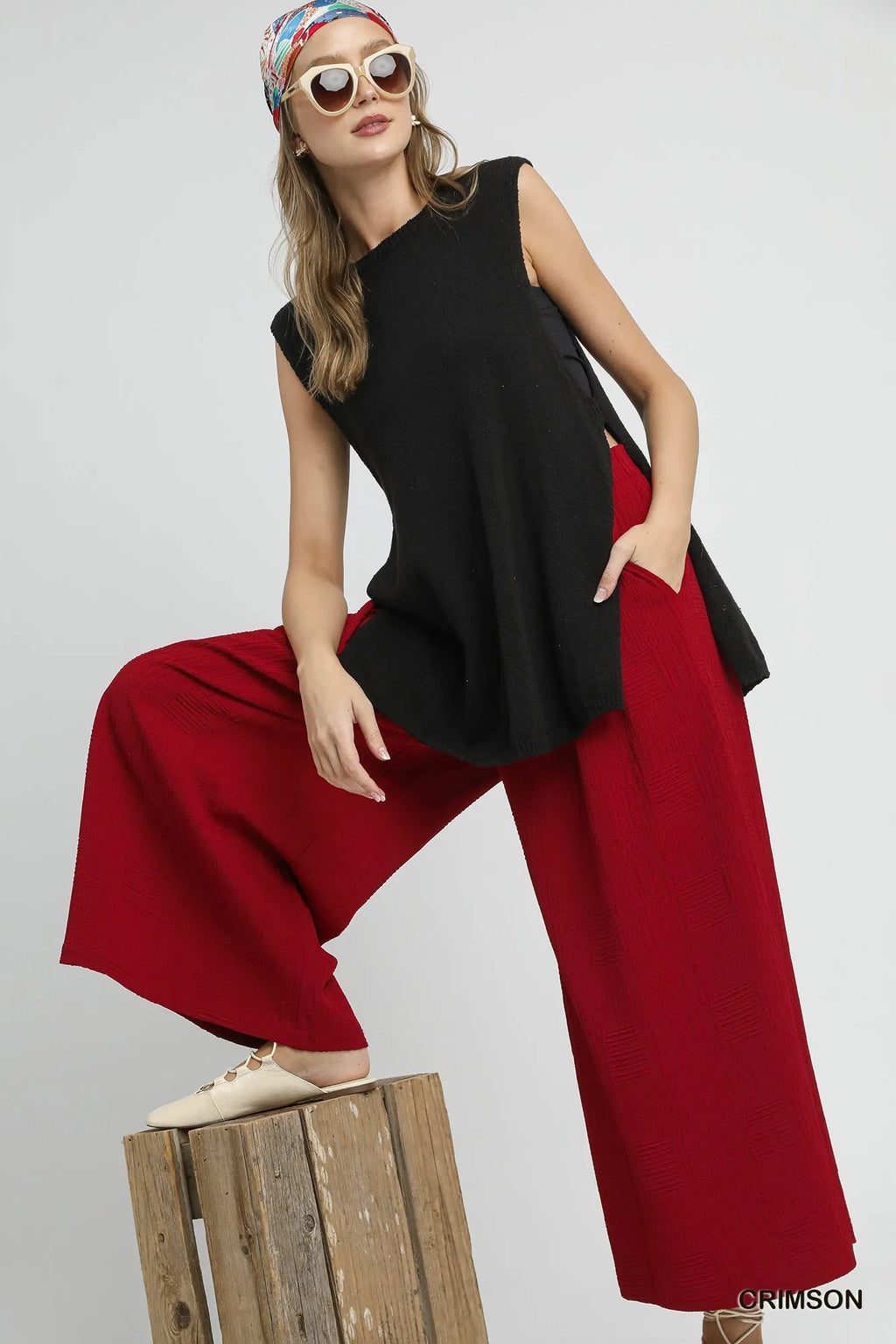 Umgee Elastic Waist Wide Leg Pants - JUST - JEN BOUTIQUE