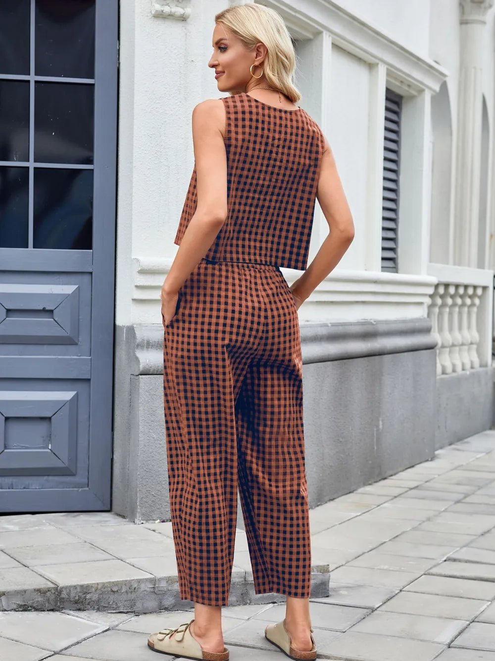 Plaid Sleeveless Top and Pants Set - JUST - JEN BOUTIQUE