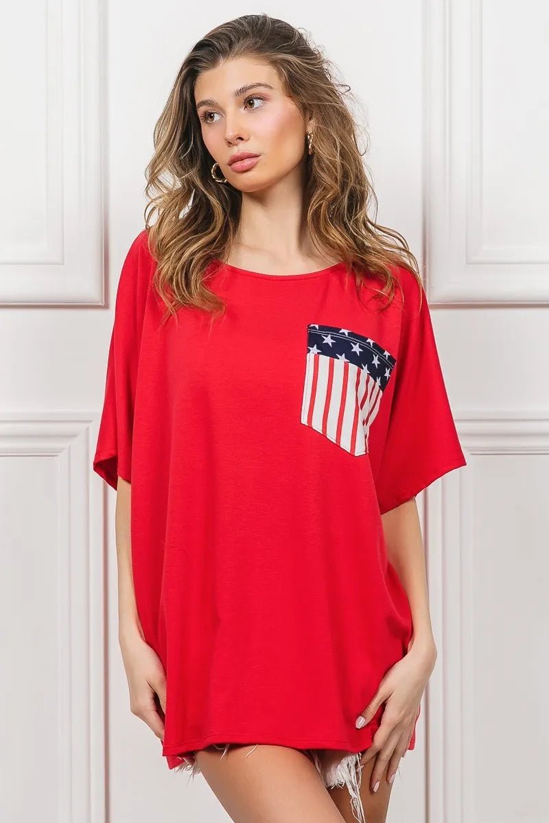 BiBi French Terry With Front Pocket Dolman Sleeves Top - JUST - JEN BOUTIQUE