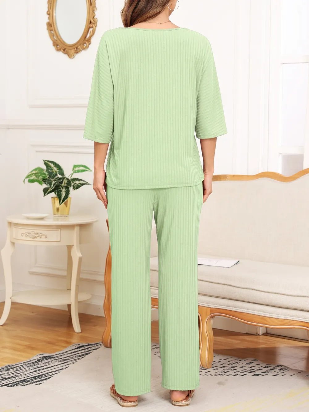 Ribbed Half Sleeve Top and Pocketed Pants Set - JUST - JEN BOUTIQUE