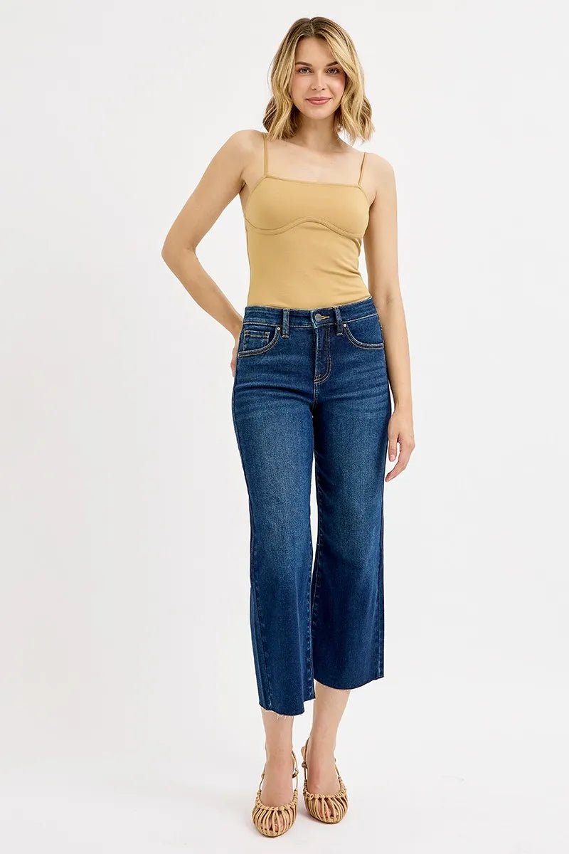 RISEN Full Size Tummy Control High Rise Crop Wide Jeans Plus Size - JUST - JEN BOUTIQUE