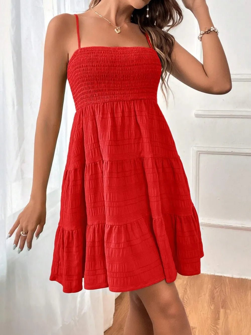 Tiered Smocked Square Neck Cami Dress - JUST - JEN BOUTIQUE