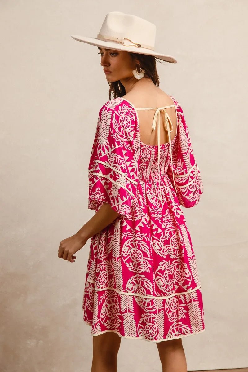 BiBi Aztec Woven Printed Contrast Binding Dress - JUST - JEN BOUTIQUE