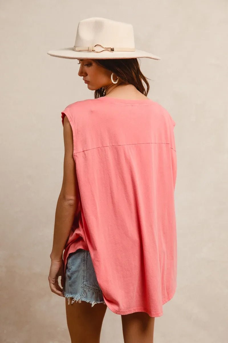 BiBi Washed Jersey With Usa Patched Raw Cut Edge Detail - JUST - JEN BOUTIQUE