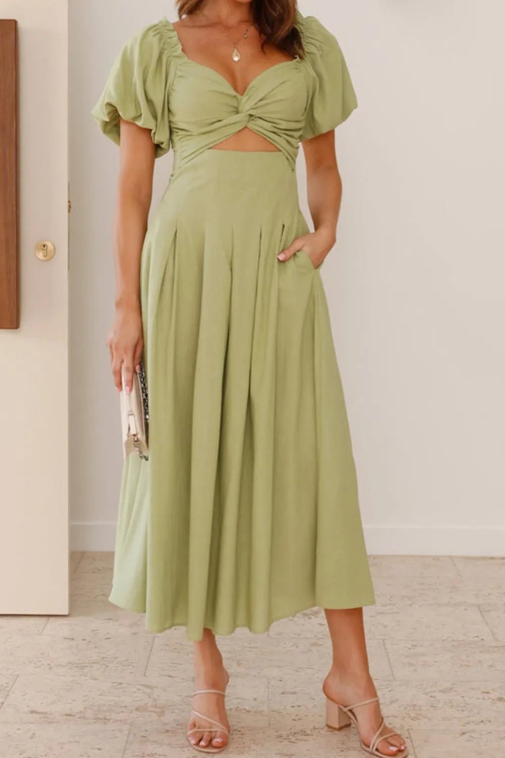 Sweetheart Neck Puff Sleeve Dress - JUST - JEN BOUTIQUE