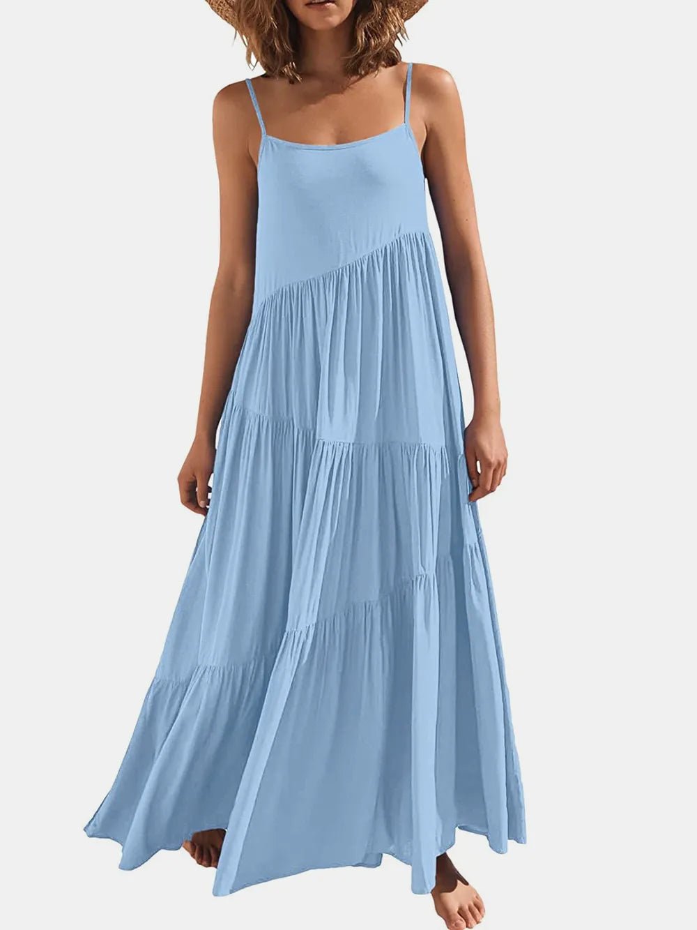 Full Size Ruched Tiered Spaghetti Strap Dress - JUST - JEN BOUTIQUE