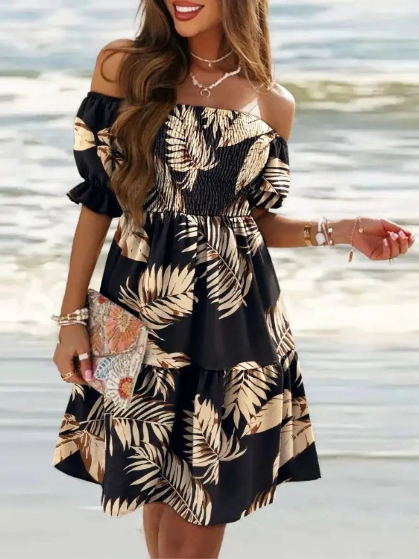 Off Shoulder Smocked Summer Dress - JUST - JEN BOUTIQUE