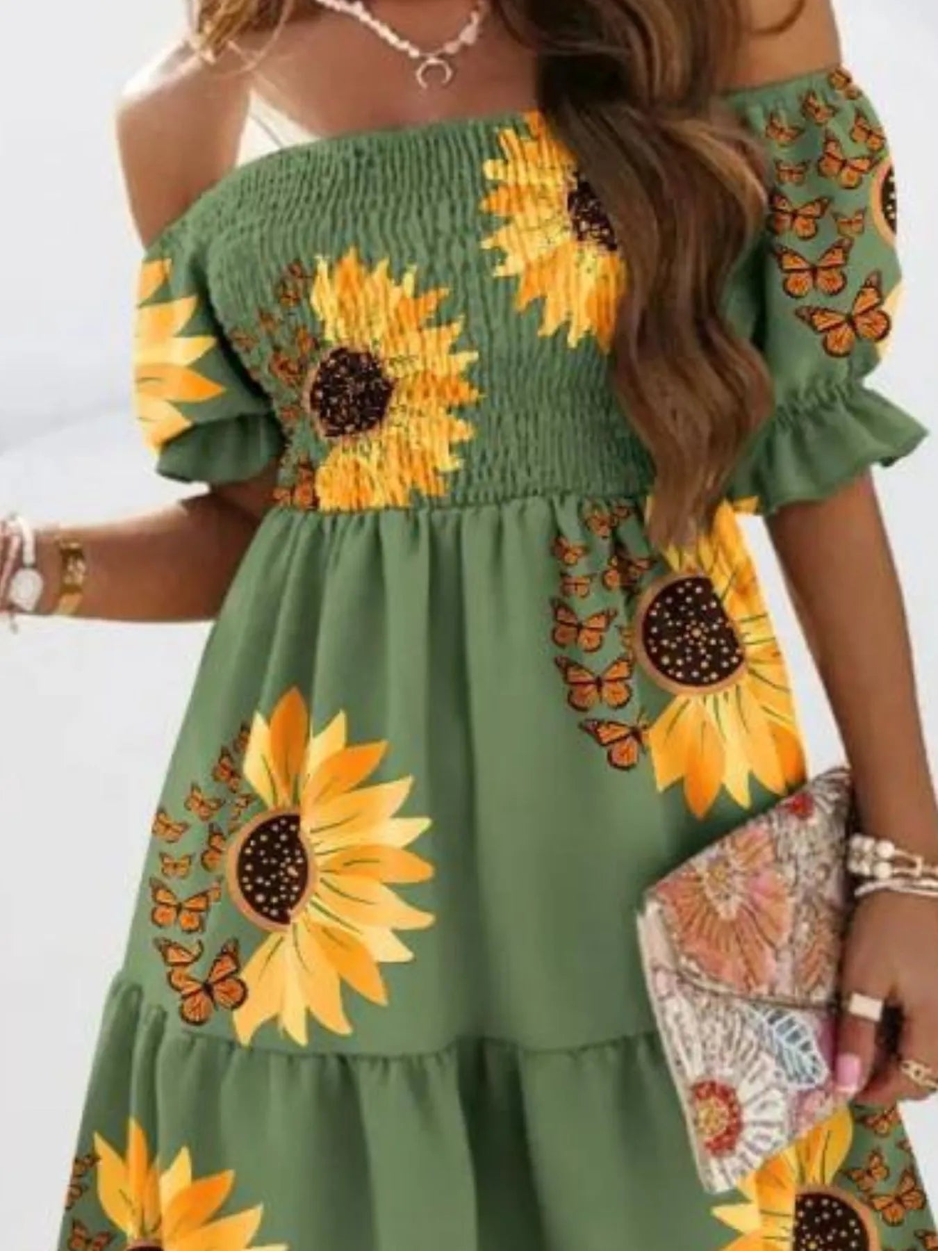 Off Shoulder Smocked Summer Dress - JUST - JEN BOUTIQUE