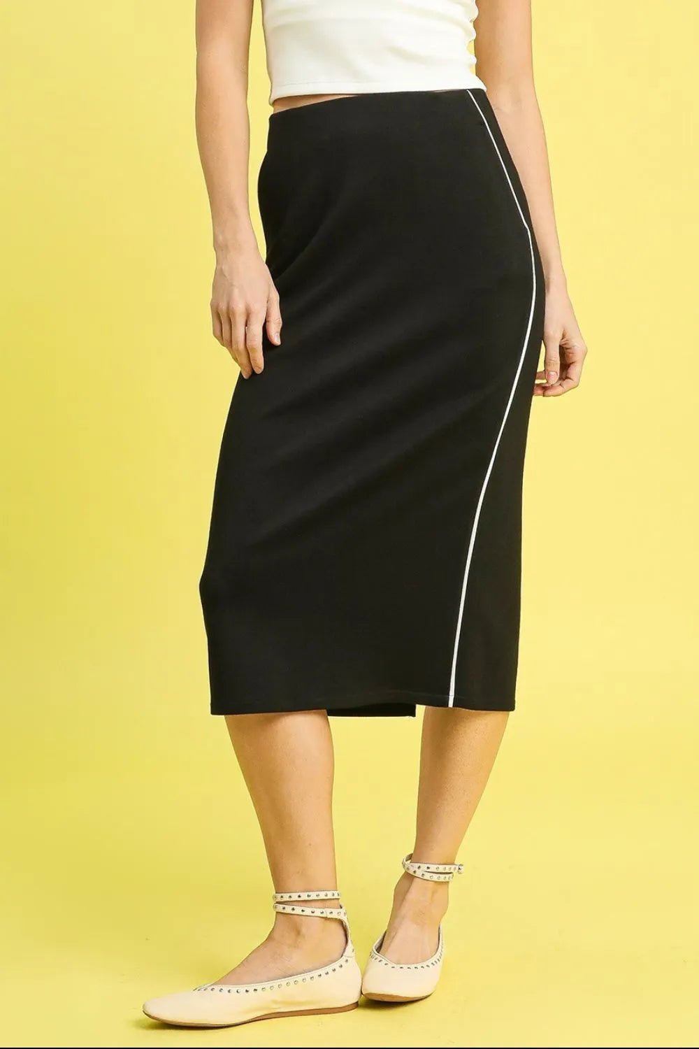 Umgee Midi Pencil Skirt with Contrast Piping Detail - JUST - JEN BOUTIQUE