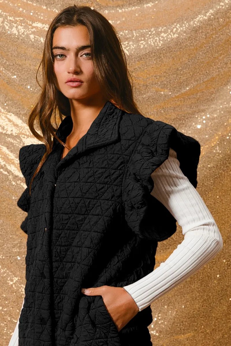 BiBi Quilting Knit Ruffle Sleeve Vest - JUST - JEN BOUTIQUE