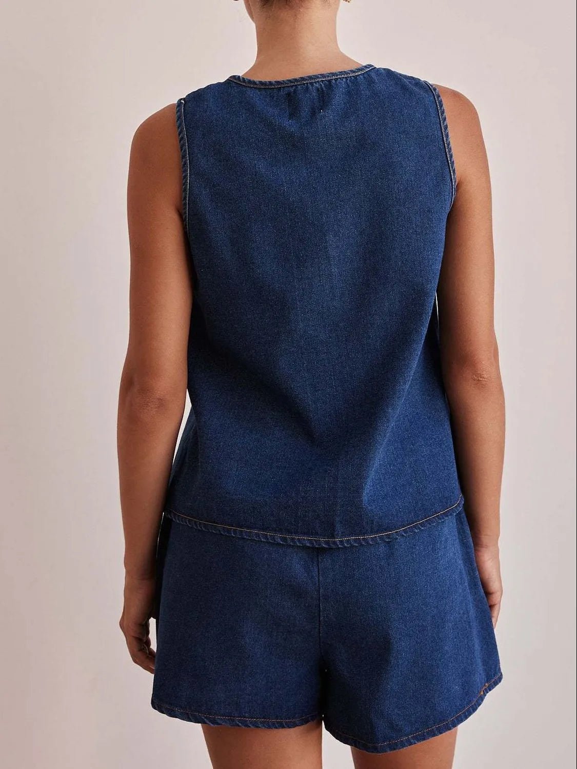 Tie Front Vest and Shorts Denim Set - JUST - JEN BOUTIQUE