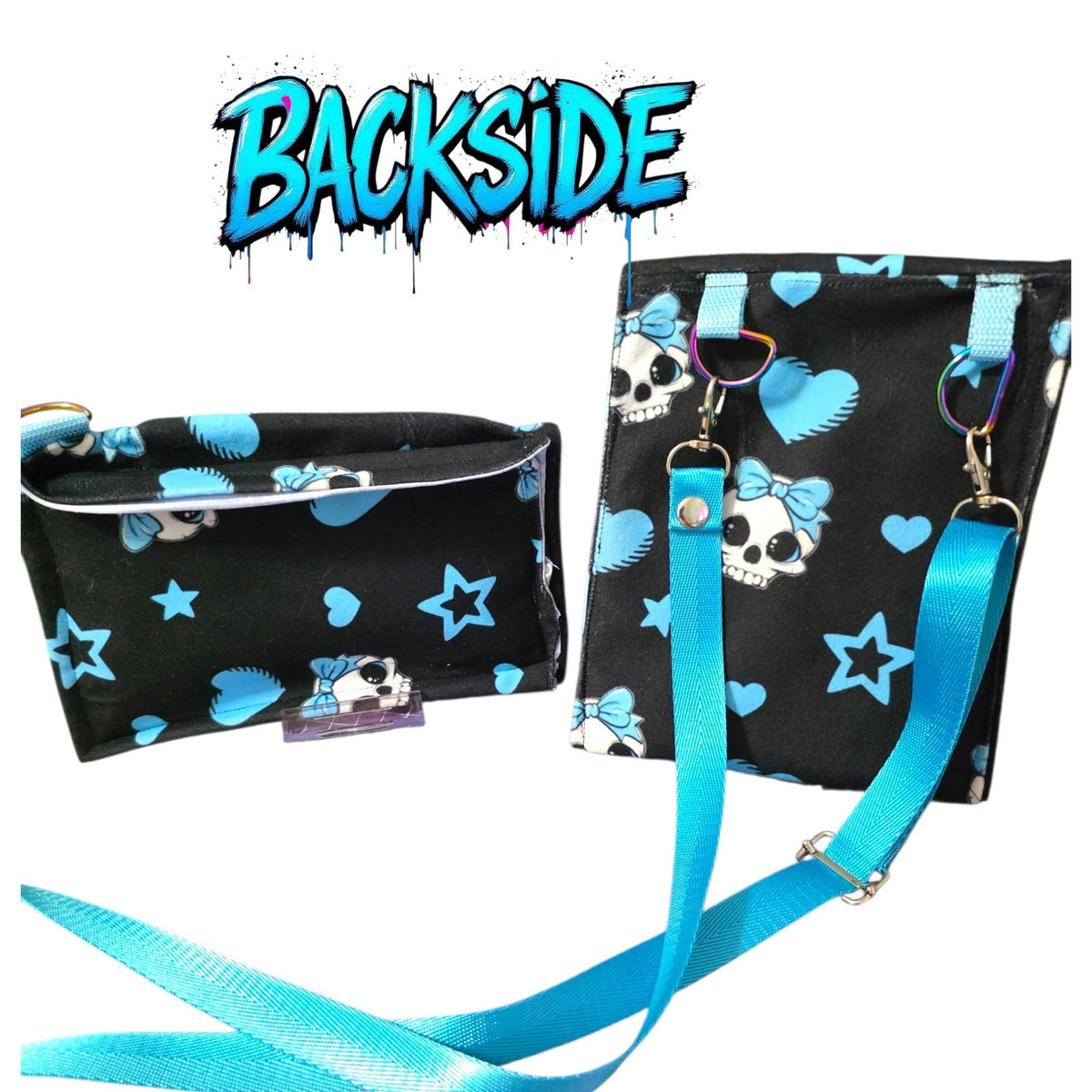 Gothic Skull Cell Phone Crossbody Bag W/3 Compartments Black & Blue