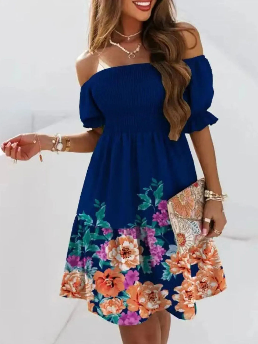 Off Shoulder Smocked Summer Dress - JUST - JEN BOUTIQUE