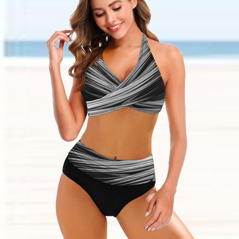 European And American Ladies Split Bikini Striped Tie - dye Hollow Bikini Swimsuit - JUST - JEN BOUTIQUE