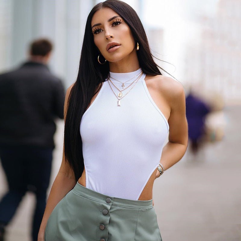 European and American women's slim fit vest top sexy hanging neck sleeveless high slit jumpsuit - JUST - JEN BOUTIQUE