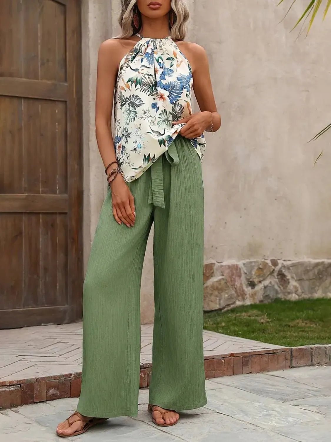 Printed Tank Top and Wide Leg Pants Set - JUST - JEN BOUTIQUE