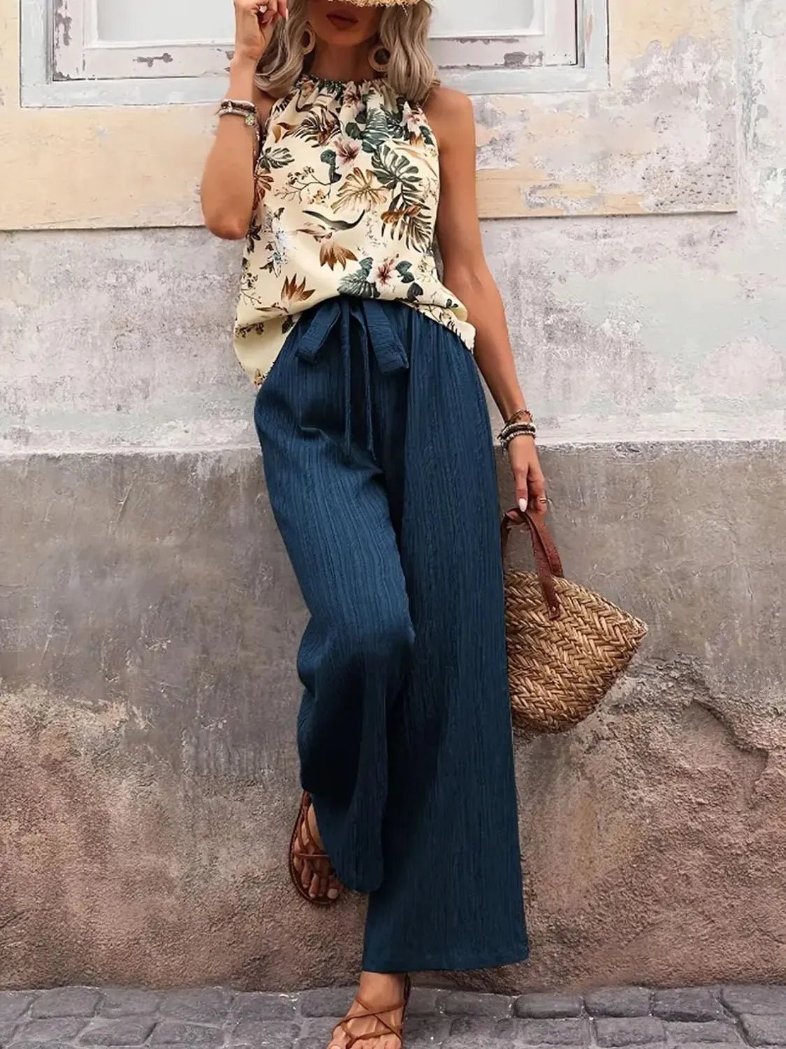 Printed Tank Top and Wide Leg Pants Set - JUST - JEN BOUTIQUE