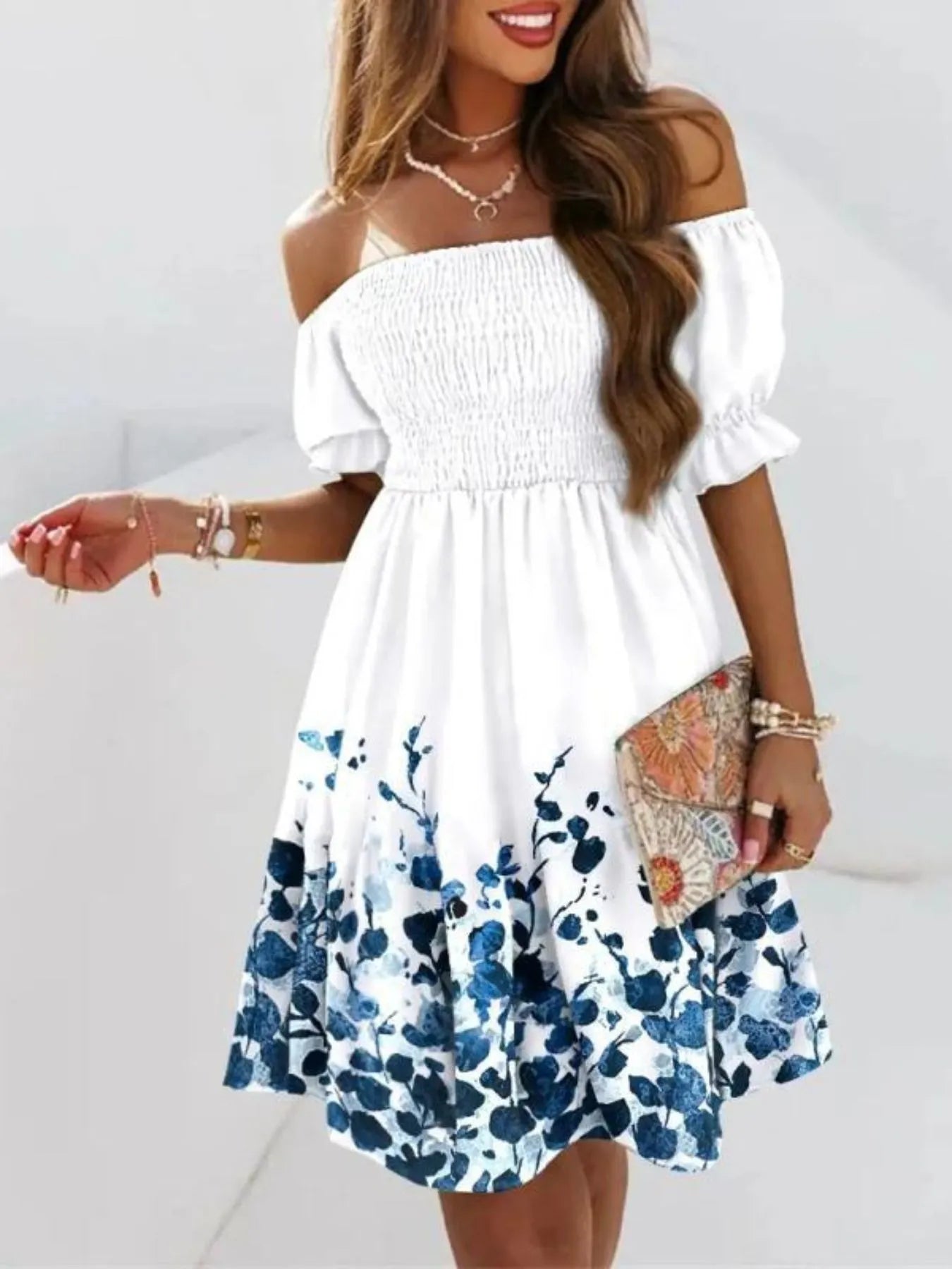 Off Shoulder Smocked Summer Dress - JUST - JEN BOUTIQUE