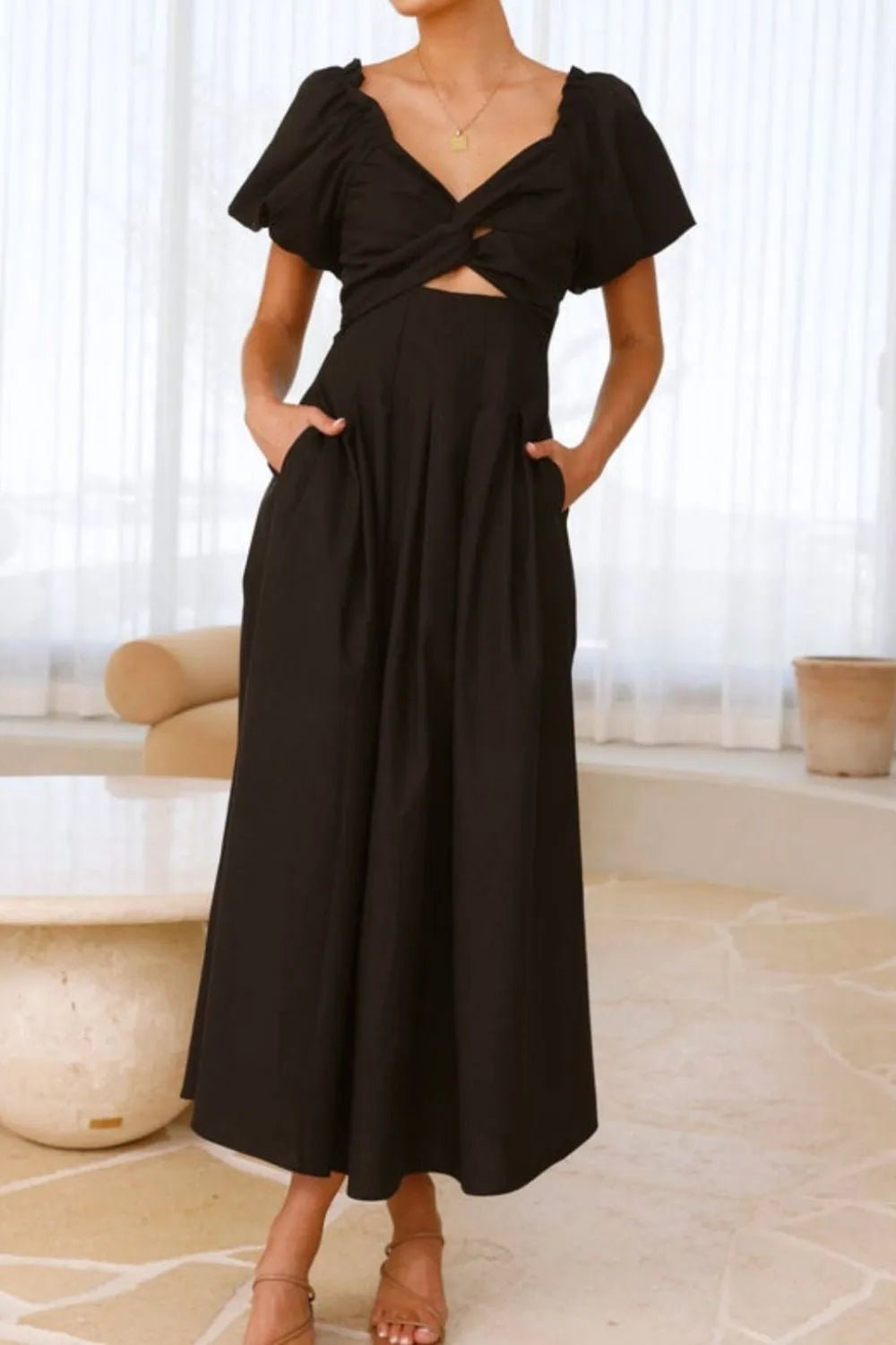 Sweetheart Neck Puff Sleeve Dress - JUST - JEN BOUTIQUE