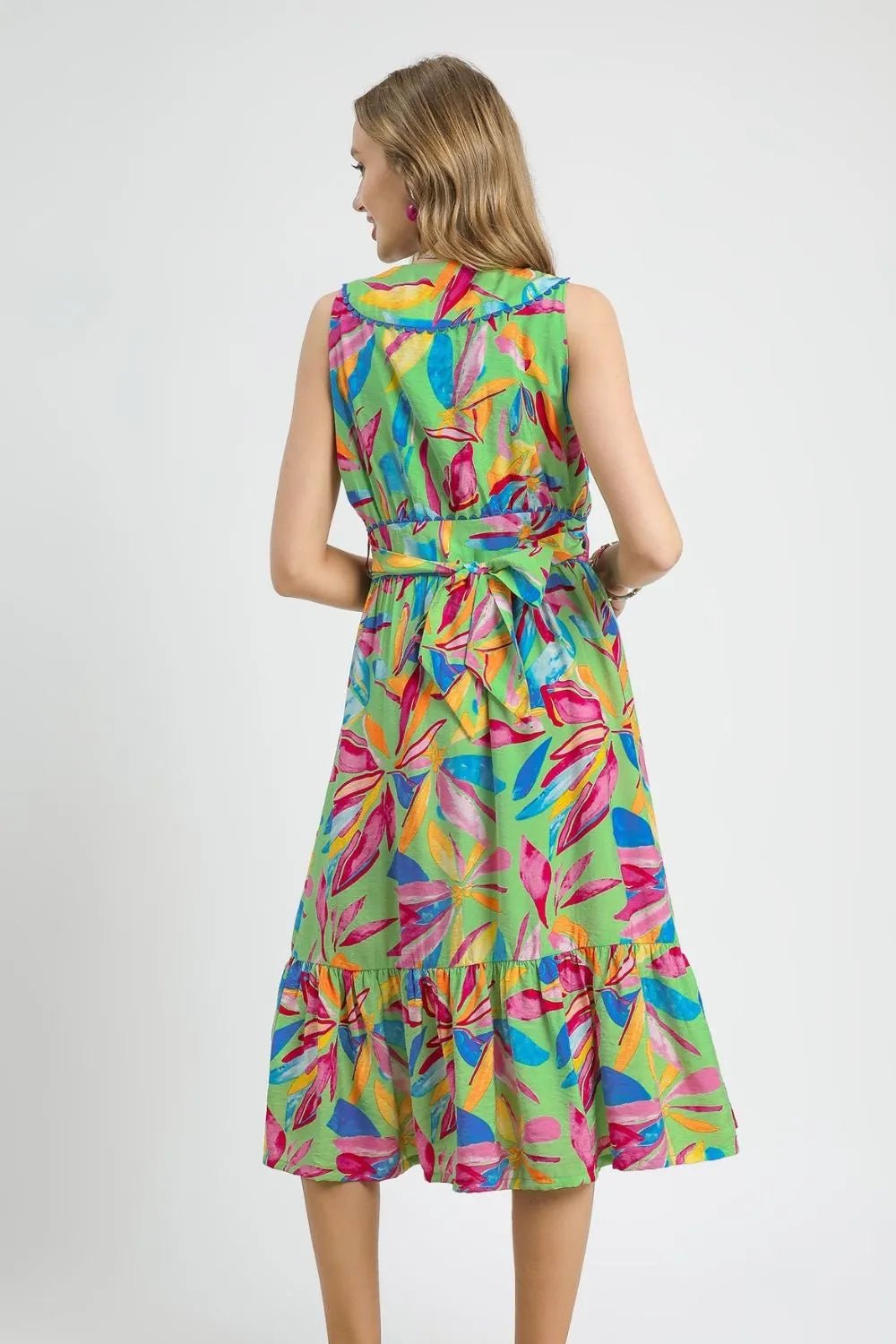 Umgee Ruffled Hem Printed Sleeveless Midi Dress - JUST - JEN BOUTIQUE