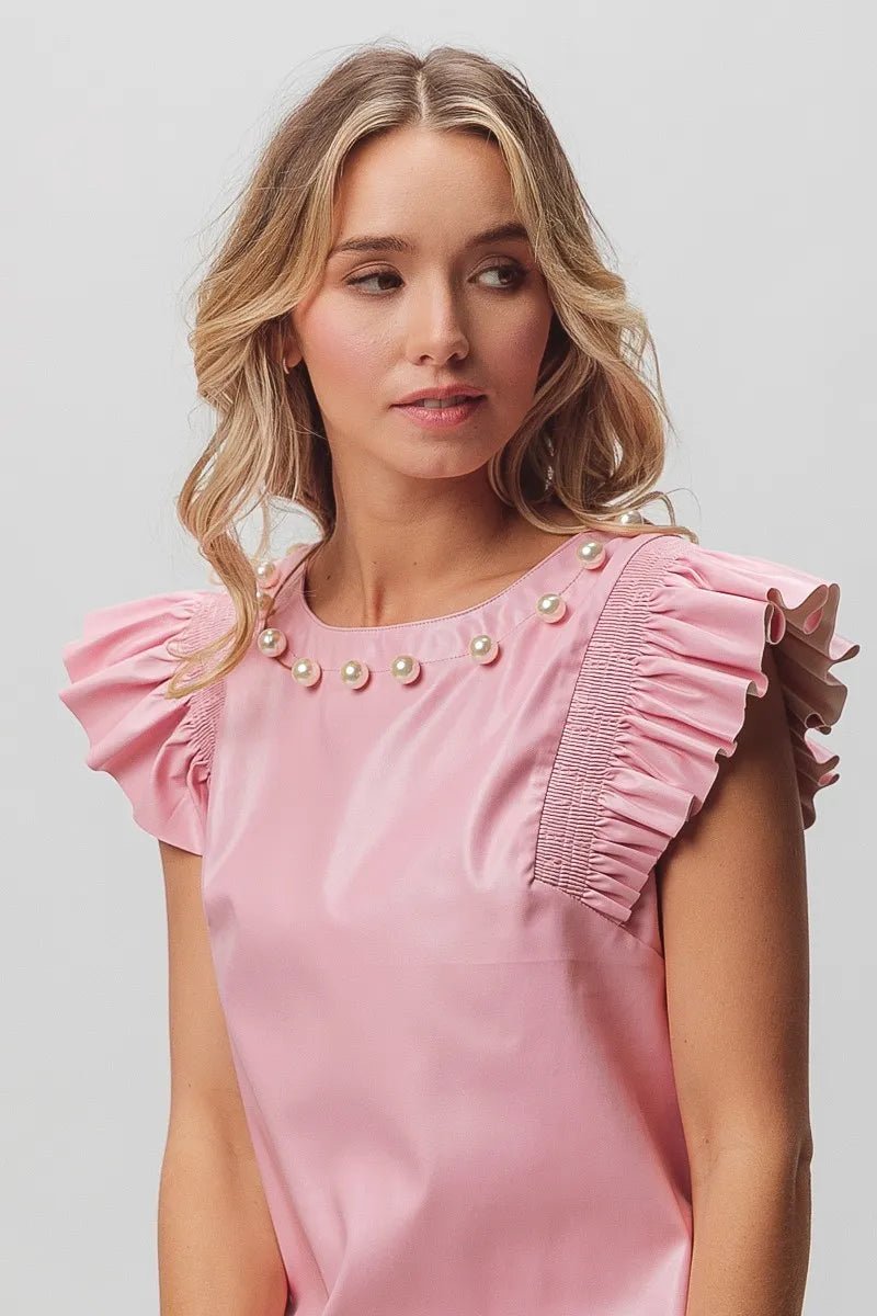 BiBi Leather Smocked Ruffled Top - JUST - JEN BOUTIQUE