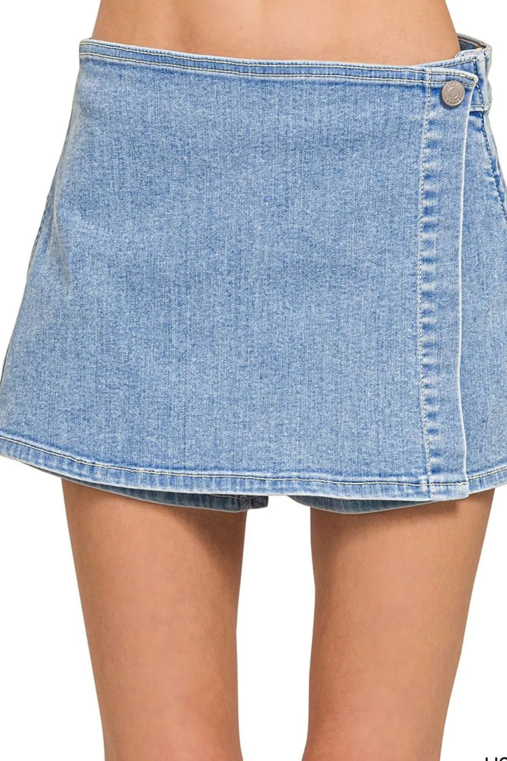 Zenana Wrap Front Skort Denim Shorts - JUST - JEN BOUTIQUE