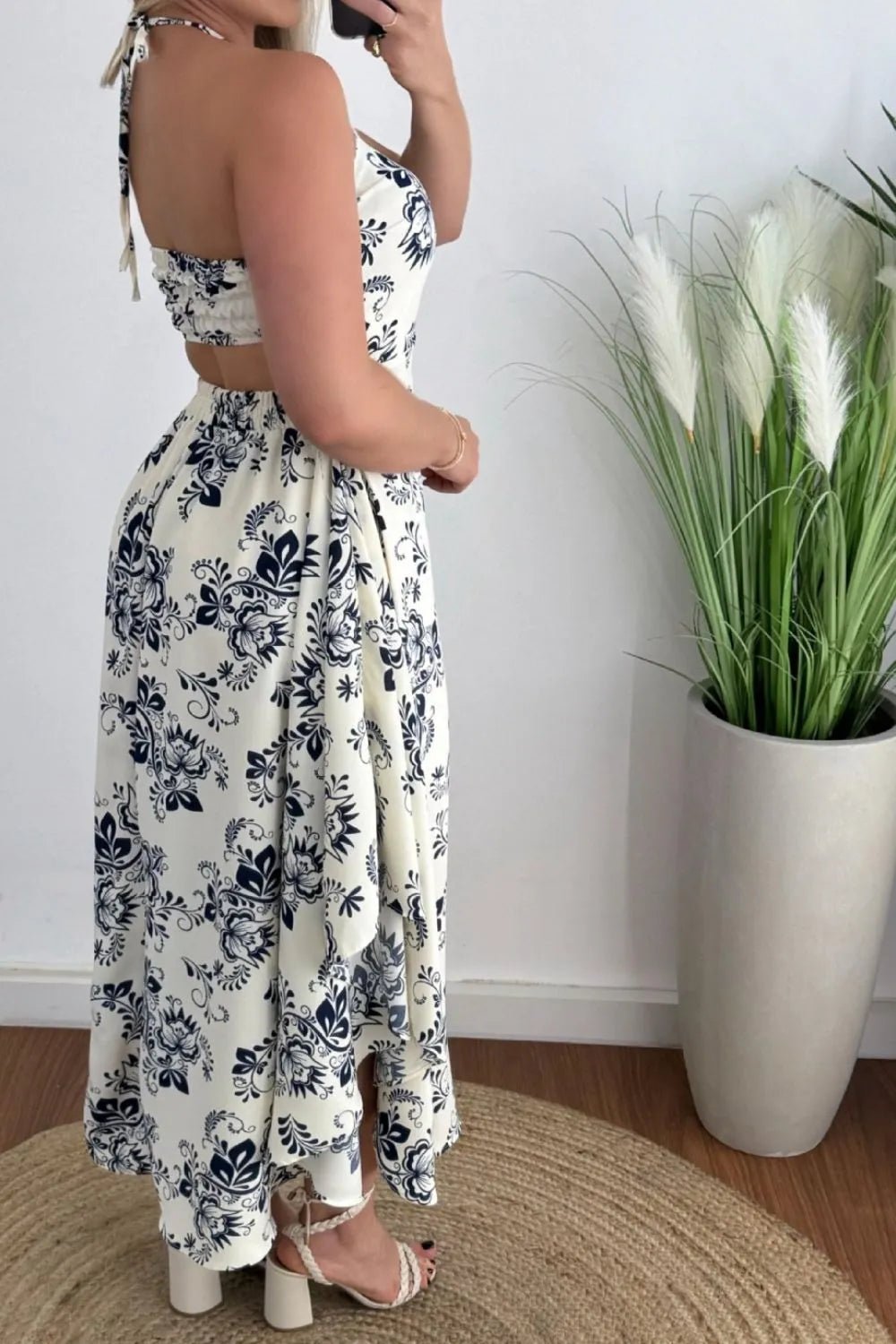 Smocked Printed Halter Neck Dress - JUST - JEN BOUTIQUE