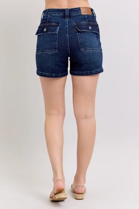 Judy Blue Full Size High Waist Back Flap Pocket Denim Shorts Plus Size - JUST - JEN BOUTIQUE