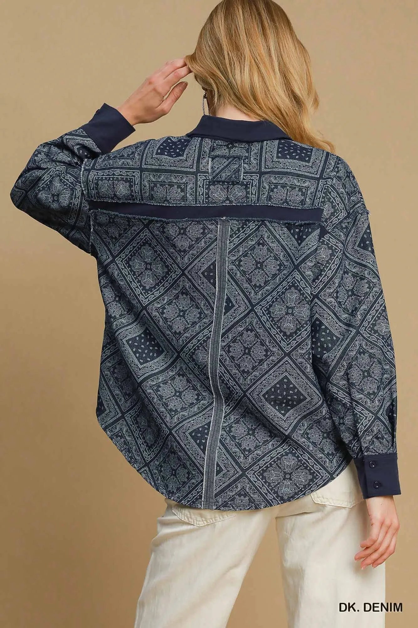 Umgee Paisley Print Denim Shirt Jacket - JUST - JEN BOUTIQUE