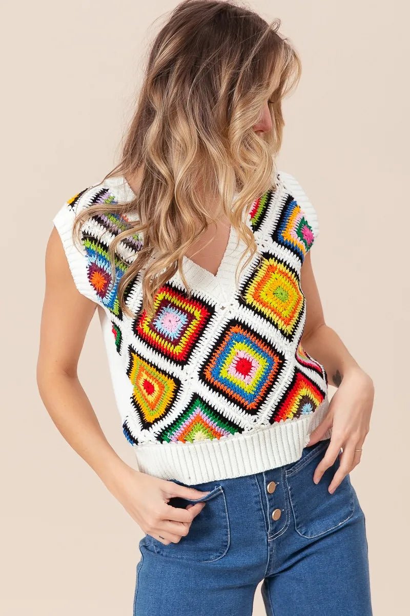 BiBi Diamond Granny Square Sweater Vest - JUST - JEN BOUTIQUE