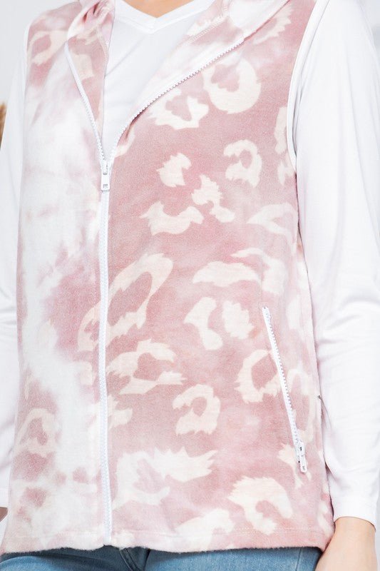 Pink Leopard Print Hoodie Vest - JUST - JEN BOUTIQUE